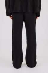 Ribbed Knit Wide Leg Jogger - Black