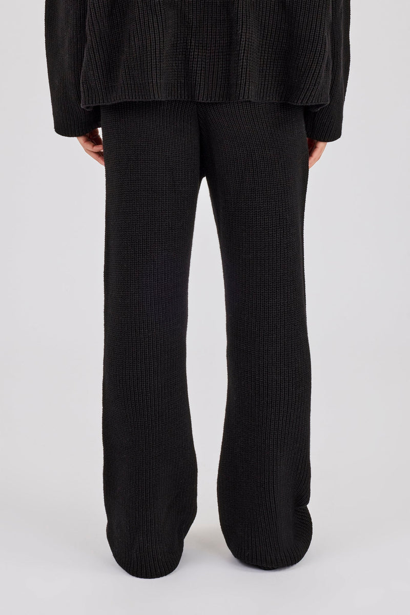 Ribbed Knit Wide Leg Jogger - Black
