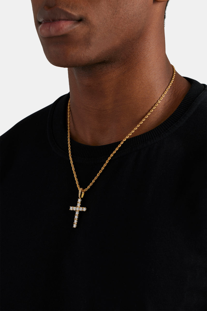 Iced Cross Pendant - Gold