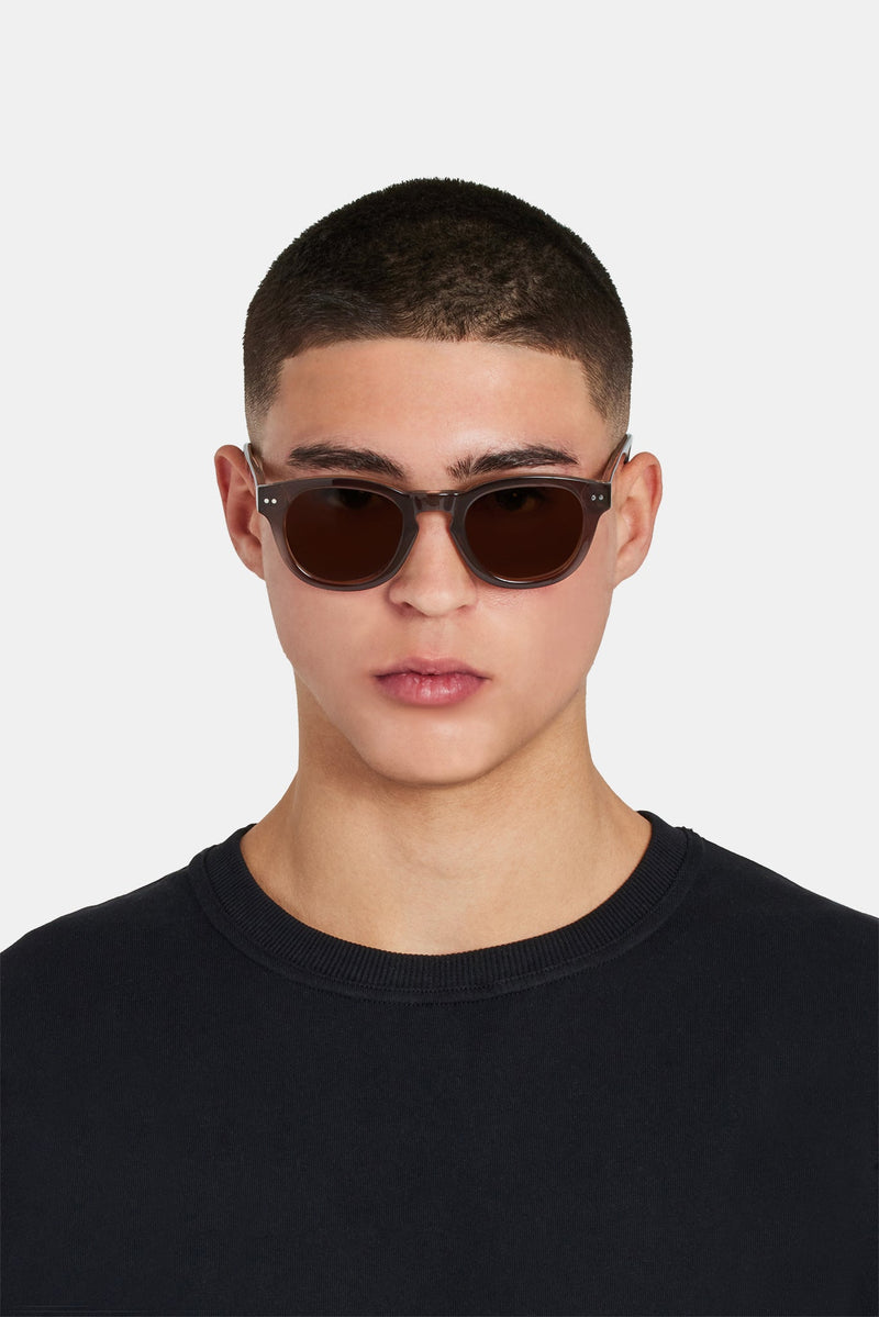 Chunky Rounded Acetate Frame Sunglasses - Brown