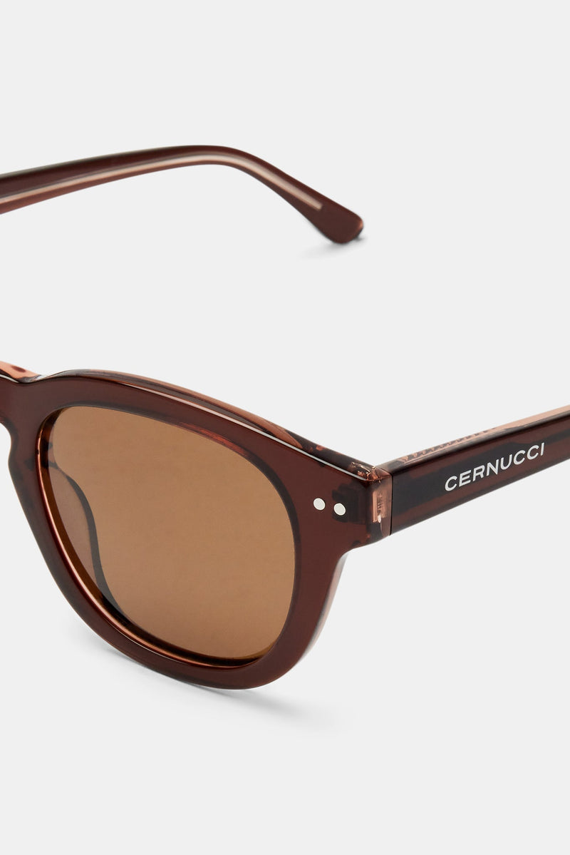 Chunky Rounded Acetate Frame Sunglasses - Brown