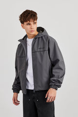 Nylon Track Jacket With Piping - Charcoal