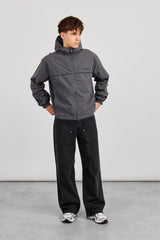 Nylon Track Jacket With Piping - Charcoal