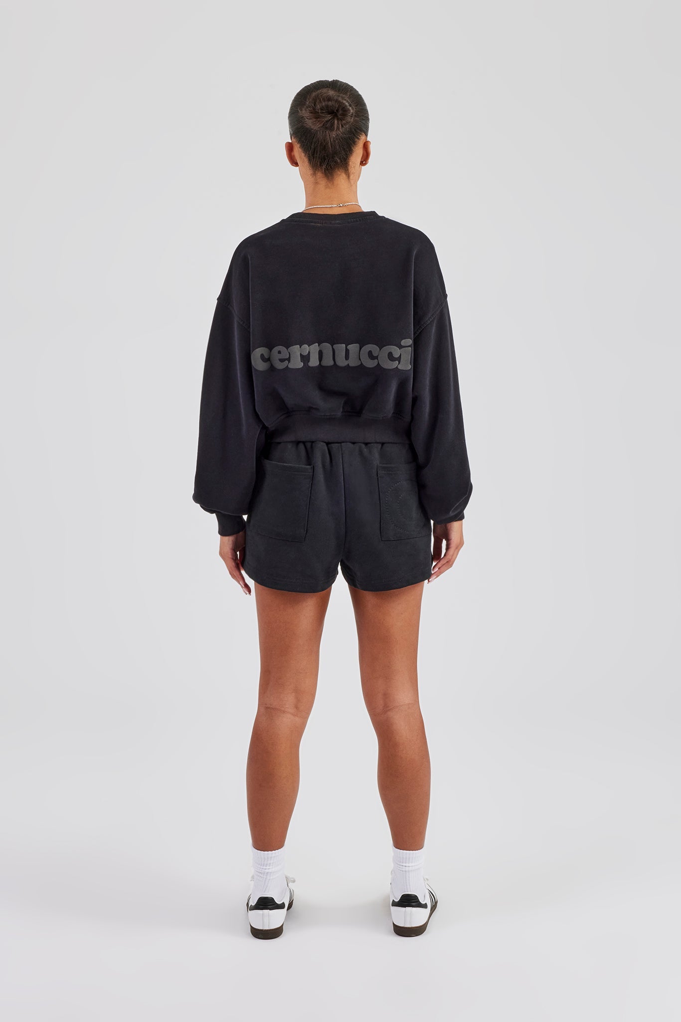 Cropped Sweater & Embroidered Short - Black