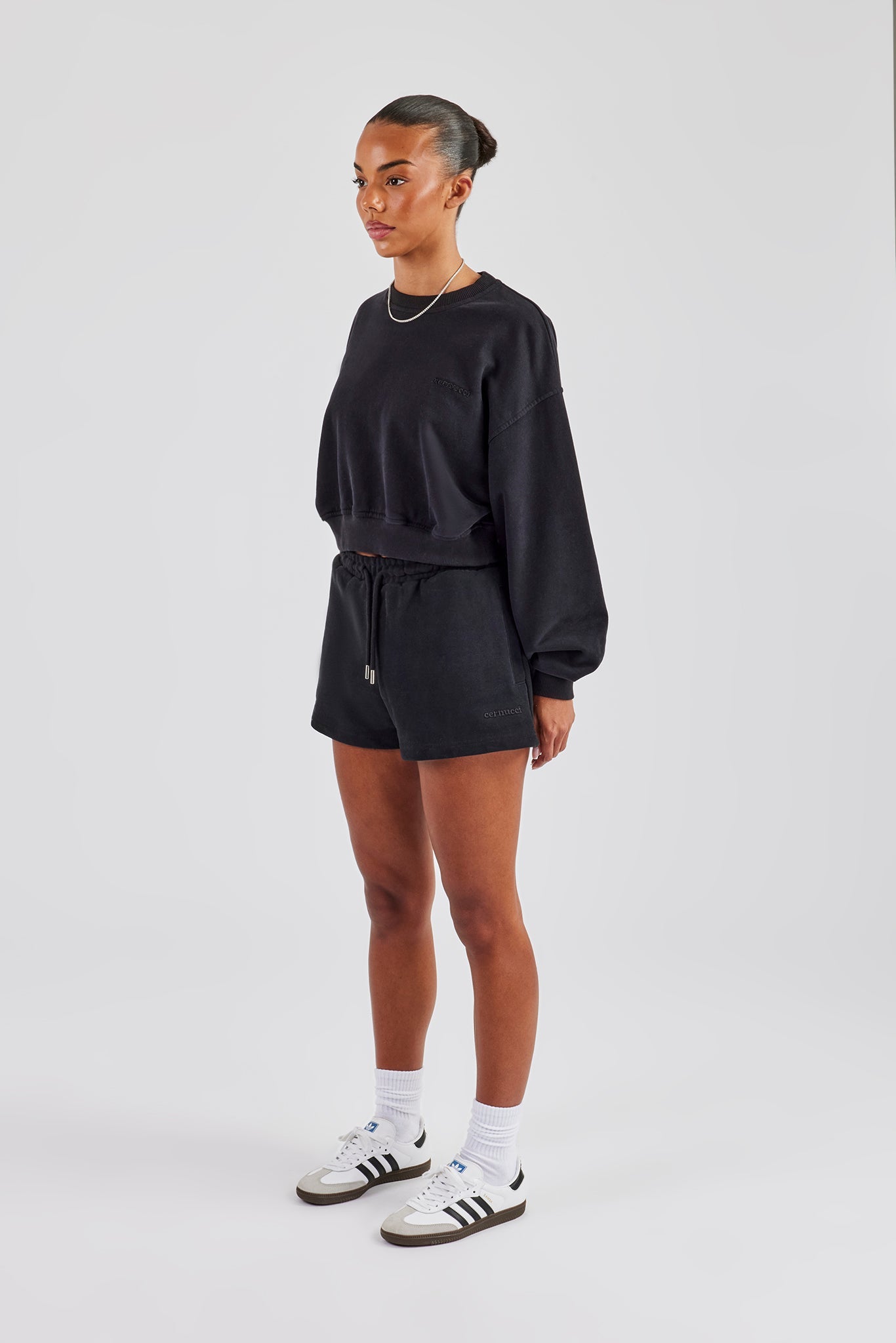Cropped Sweater & Embroidered Short - Black