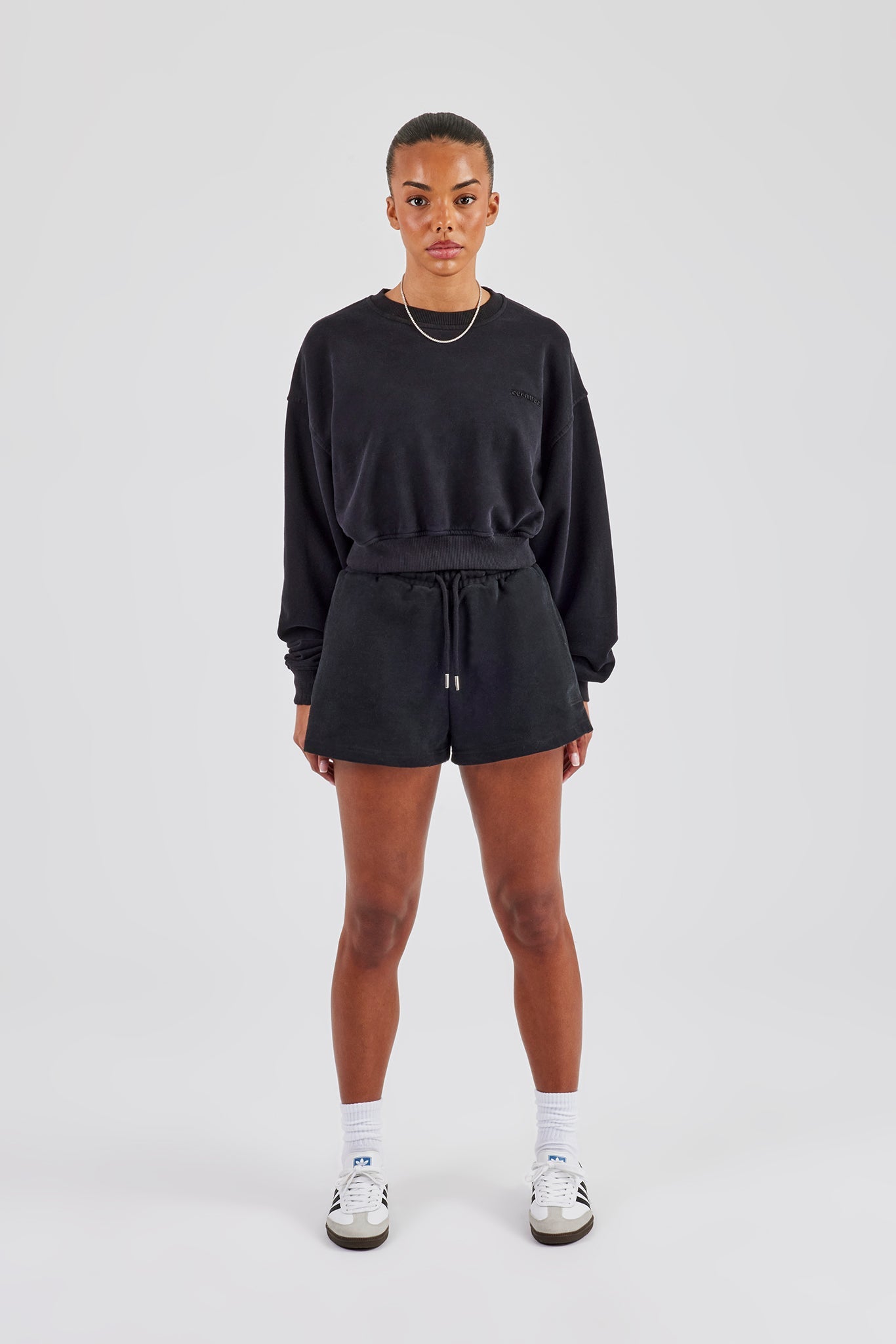 Cropped Sweater & Embroidered Short - Black