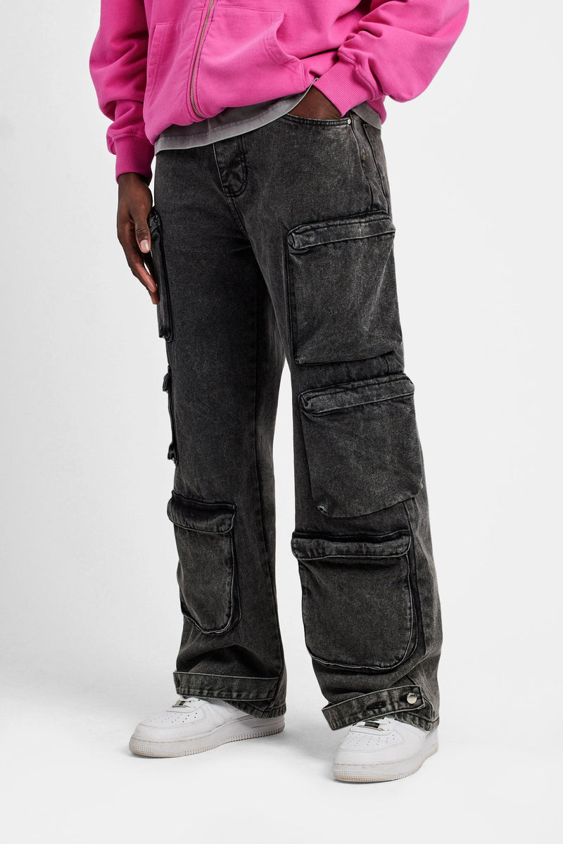 Acid Wash Utility Cargo Jeans