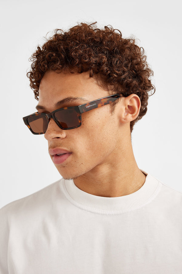 Rectangular Acetate Sunglasses - Brown