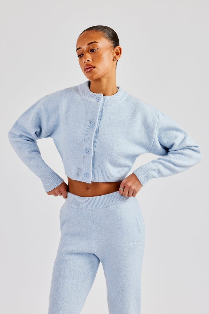 Knitted Cropped Cardigan - Baby Blue