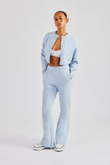 Knitted Cropped Cardigan & Flare Trouser - Baby Blue