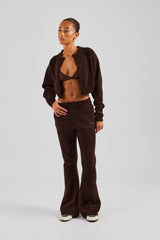 Knitted Cropped Cardigan & Flare Trouser - Chocolate