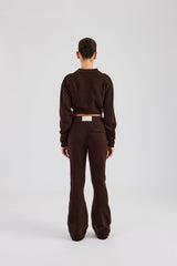 Knitted Cropped Cardigan & Flare Trouser - Chocolate