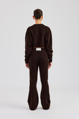 Knitted Cropped Cardigan & Flare Trouser - Chocolate