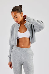 Cropped Knitted Cardigan - Grey