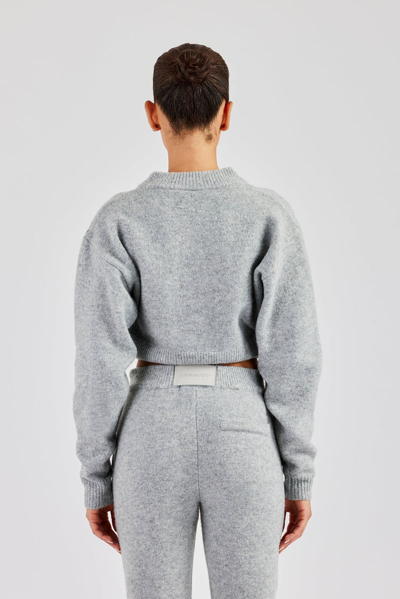 Knitted Cropped Cardigan - Grey