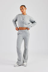 Knitted Cropped Cardigan & Flare Trouser - Grey