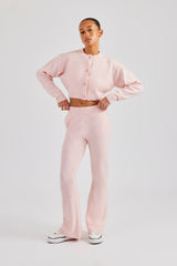 Knitted Cropped Cardigan & Flare Trouser - Baby Pink