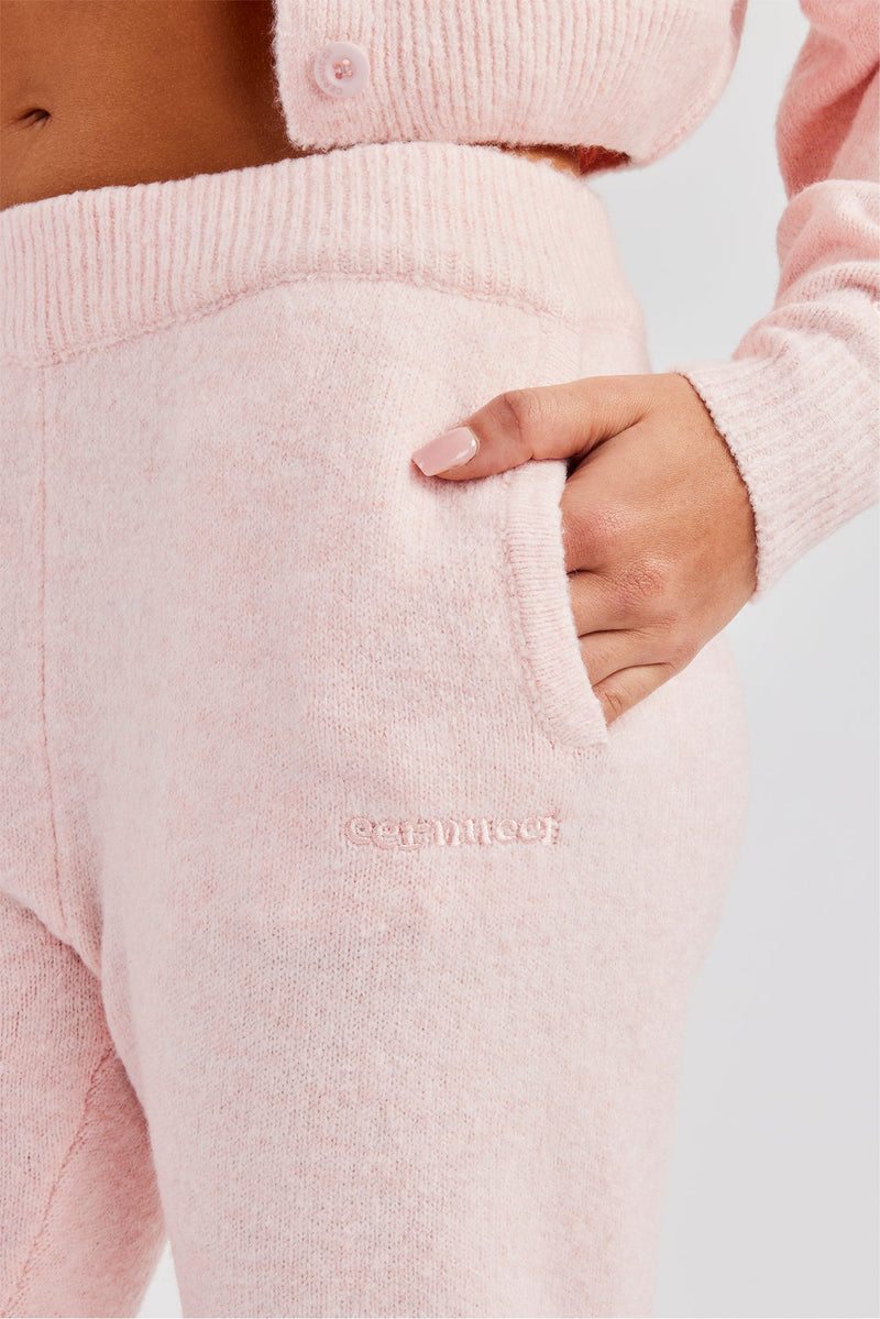 Knitted Cropped Cardigan & Flare Trouser - Baby Pink