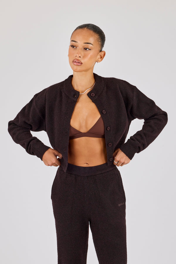 Knitted Cropped Cardigan - Chocolate