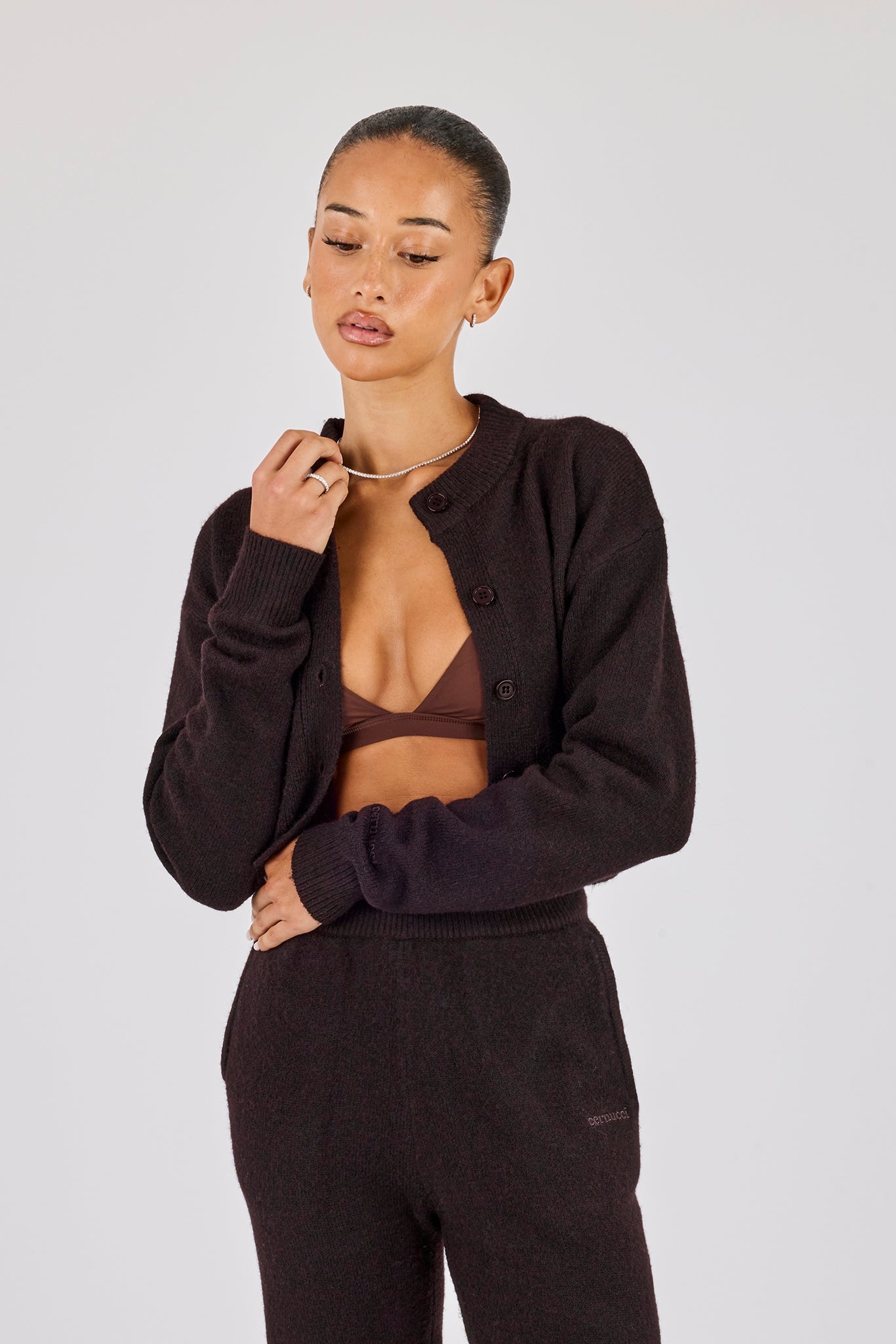 Cropped Knitted Cardigan - Chocolate