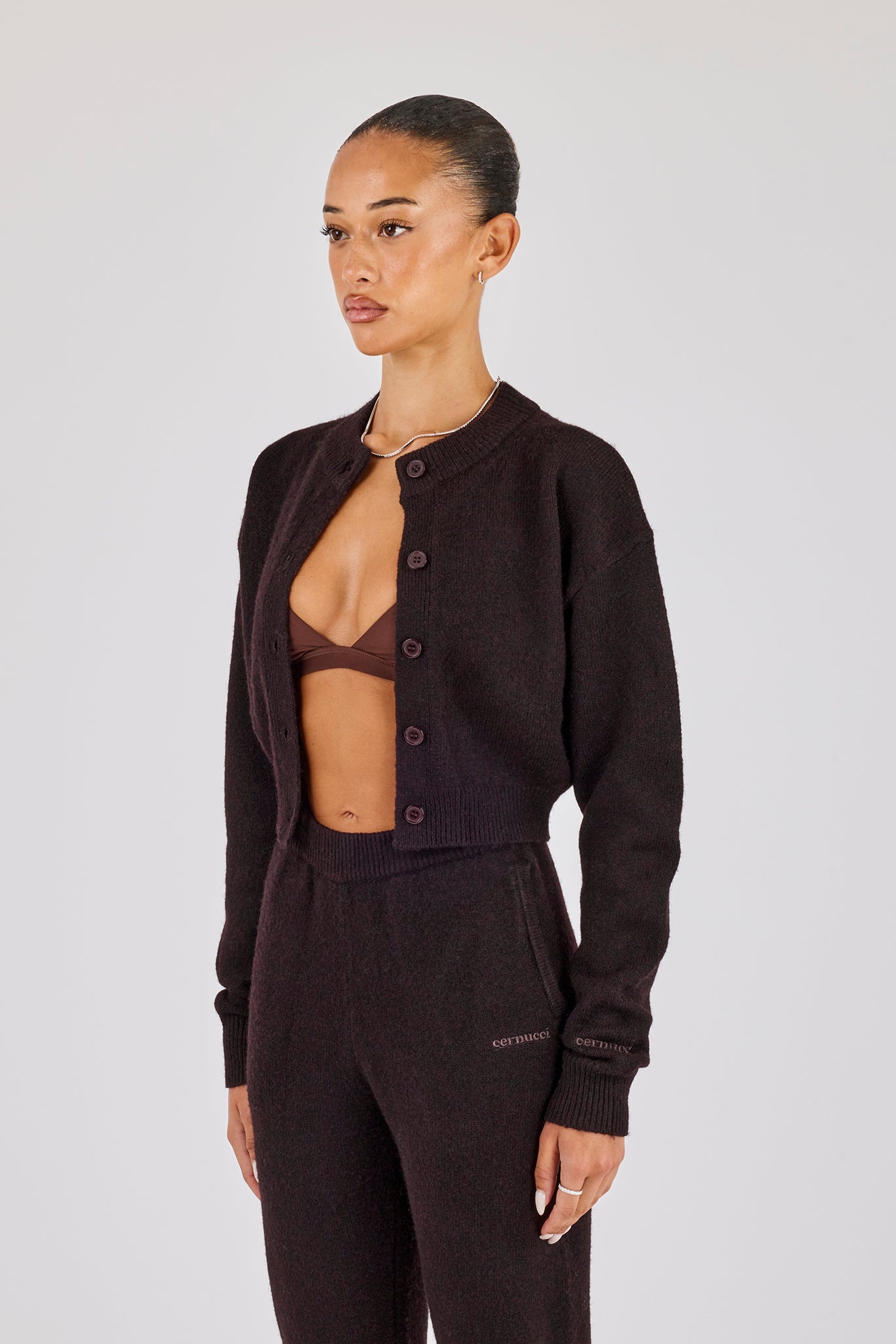 Knitted Cropped Cardigan - Chocolate