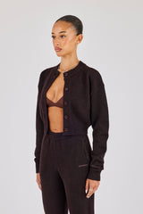 Knitted Cropped Cardigan - Chocolate