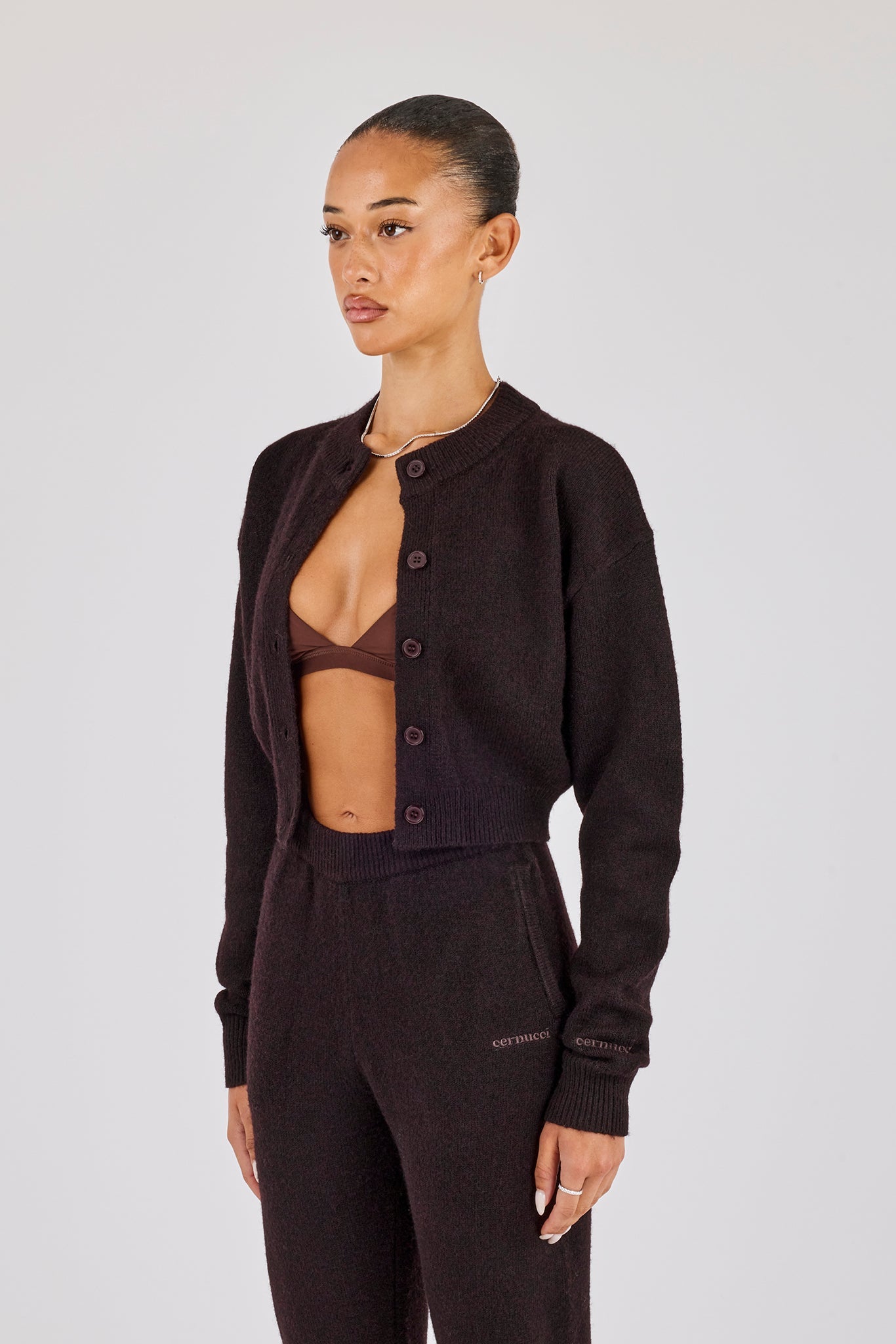 Cropped Knitted Cardigan - Chocolate