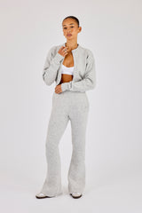 Knitted Cropped Cardigan & Flare Trouser - Grey