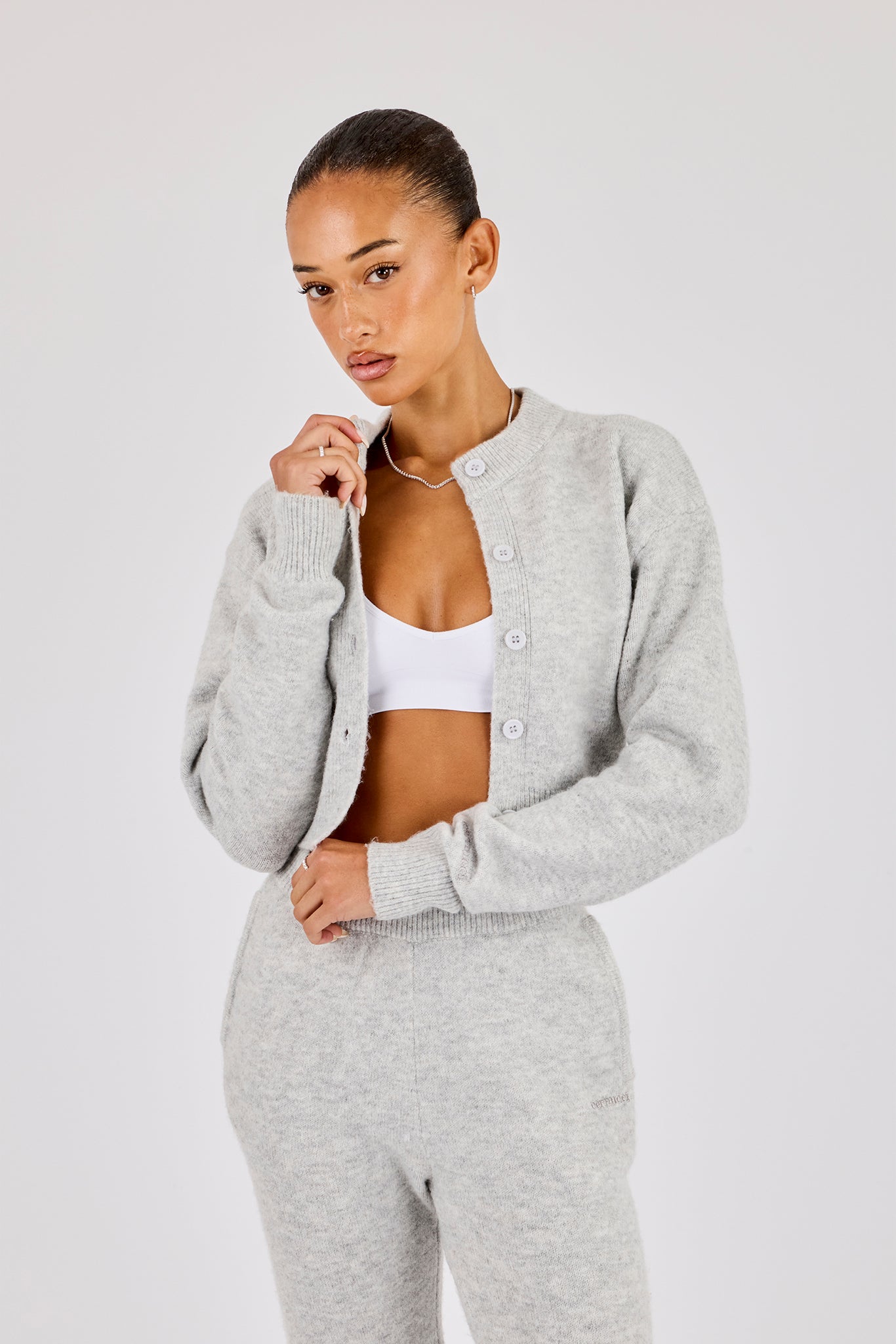 Knitted Cropped Cardigan - Grey | Womens Knitwear | Shop Knitwear