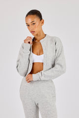 Knitted Cropped Cardigan - Grey