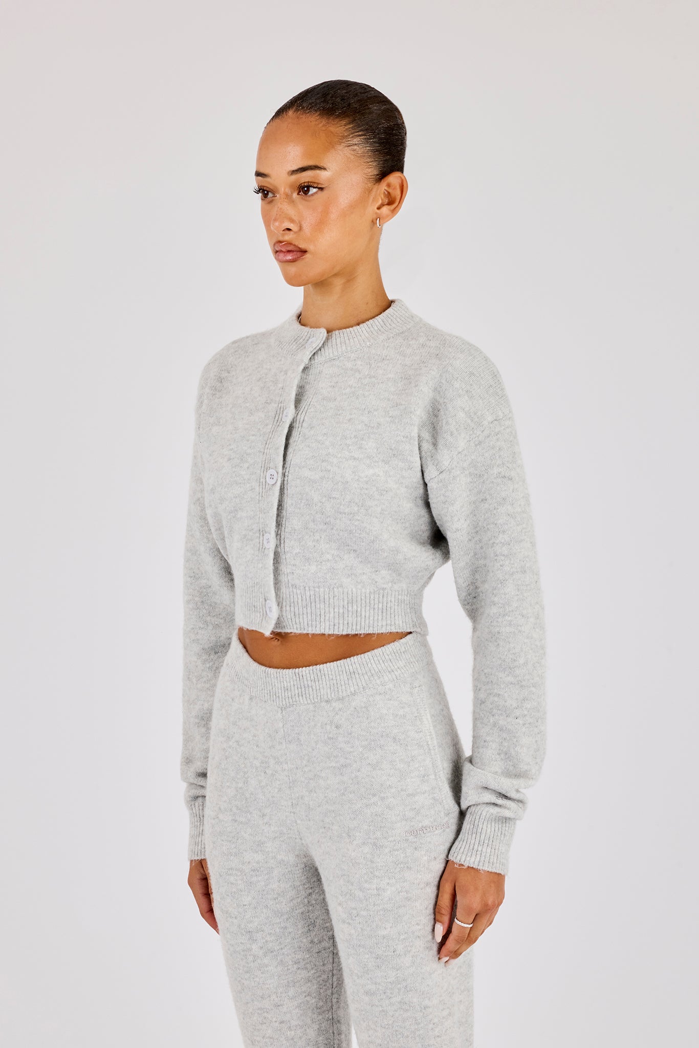 Knitted Cropped Cardigan - Grey