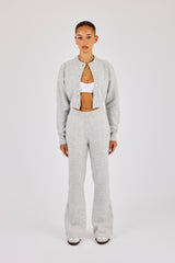 Knitted Cropped Cardigan & Flare Trouser - Grey