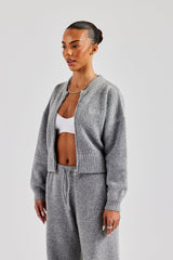 Knitted Zip Front Bomber - Grey