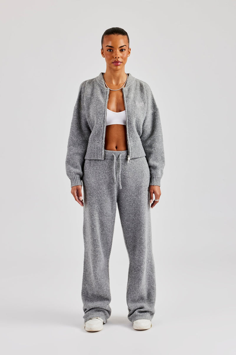 Knitted Zip Bomber & Straight Leg Trouser - Grey