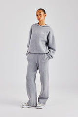 Knit Wide Leg Embroidered Jogger - Grey