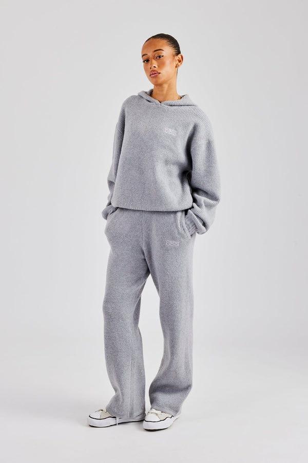 Knit Boxy Embroidered Tracksuit - Grey