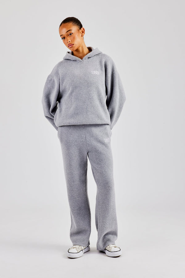 Knit Boxy Embroidered Tracksuit - Grey