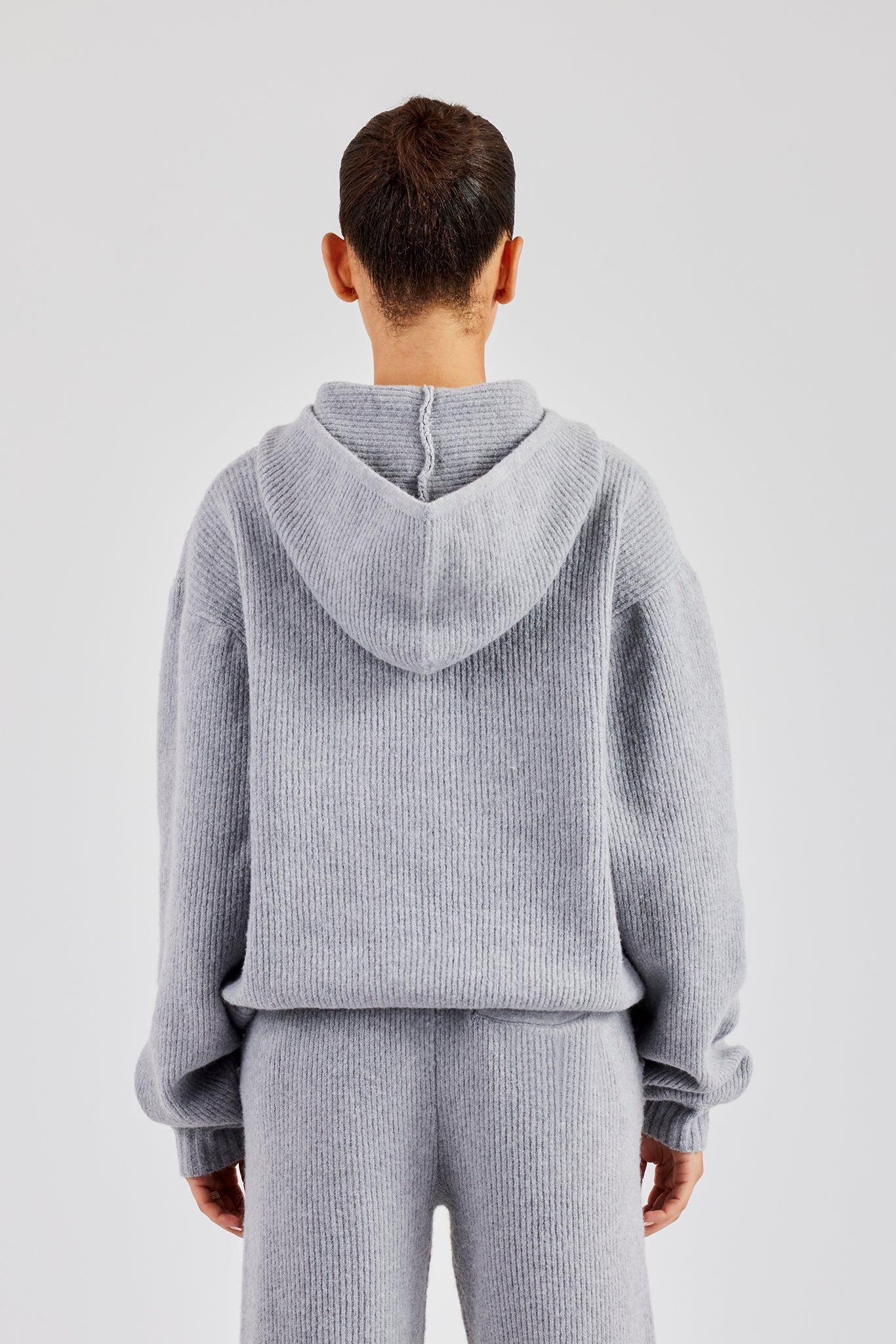 Knit Boxy Embroidered Hoodie - Grey