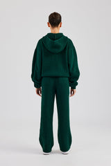 Knit Boxy Embroidered Tracksuit - Forest Green