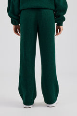 Knit Wide Leg Embroidered Jogger - Forest Green