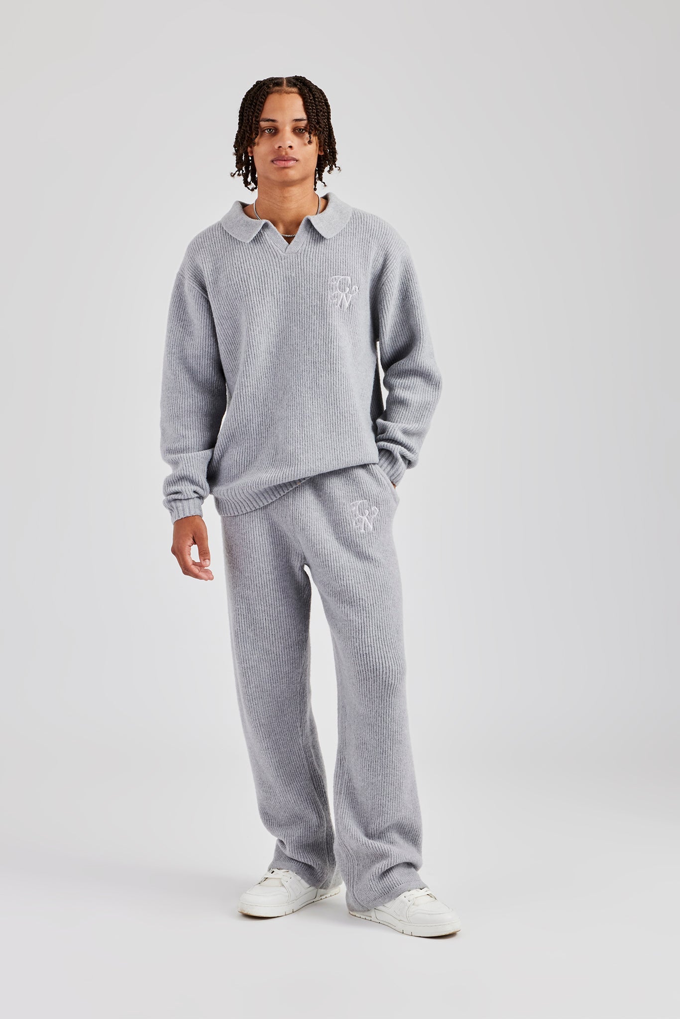 Knit Collared Sweat & Jogger Set - Grey | Mens Sets | Shop