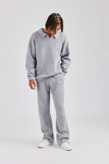 Knit Collared Sweat & Jogger Set - Grey