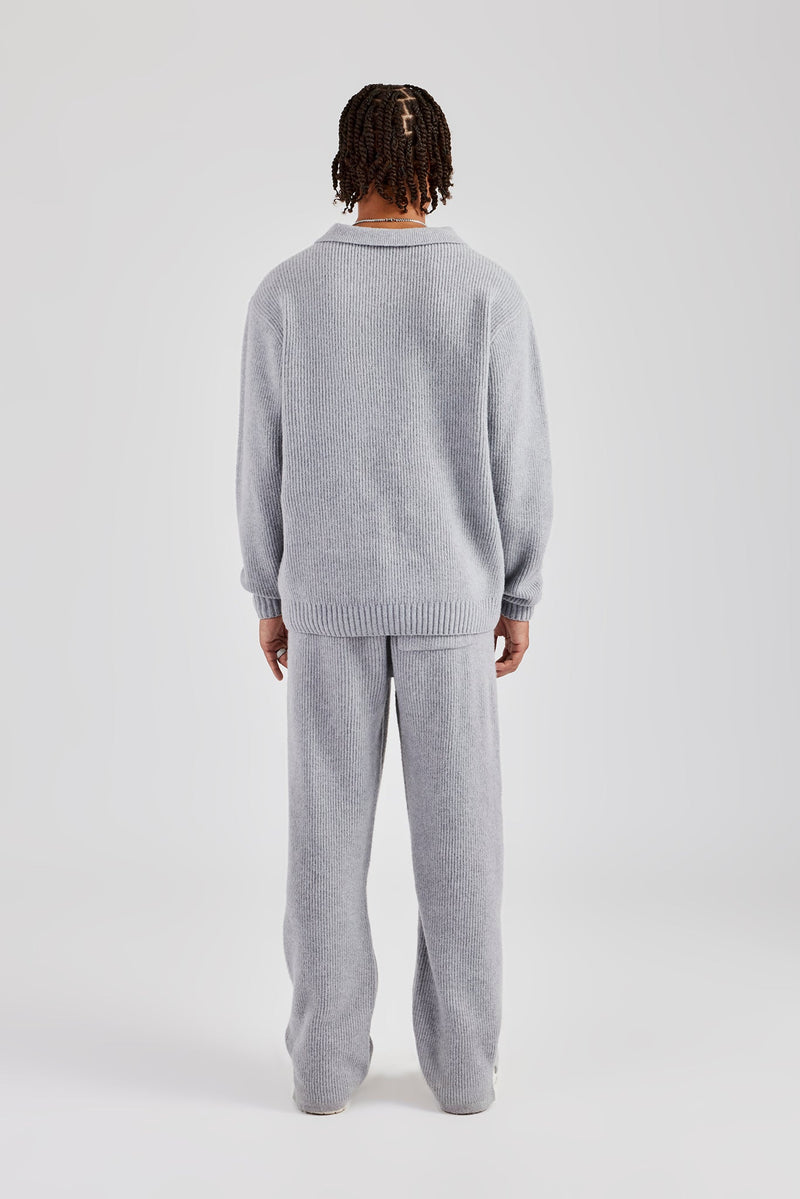 Knit Collared Sweat & Jogger Set - Grey