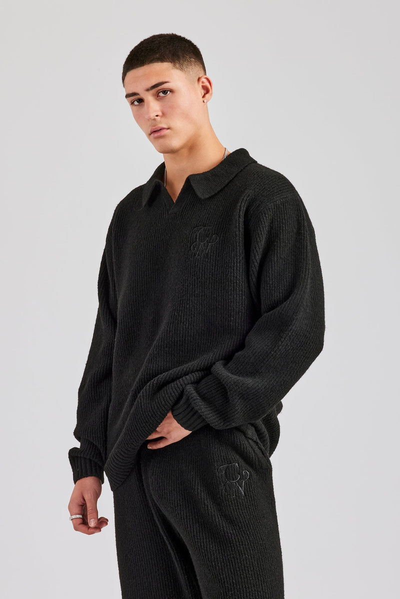 Knit Collared Sweat - Black