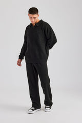 Straight Leg Split Hem Knit Jogger - Black