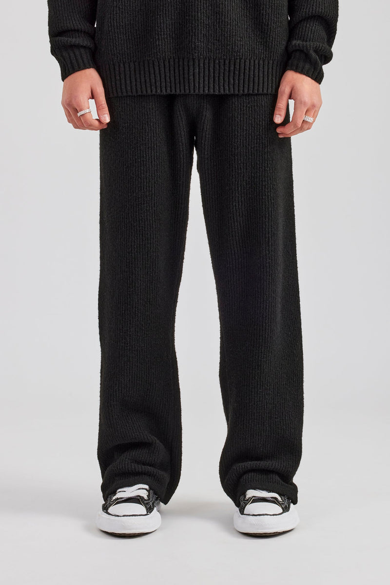 Straight Leg Split Hem Knit Jogger - Black