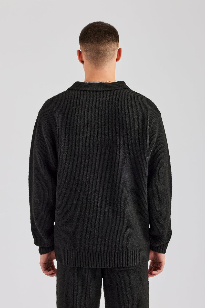 Knit Collared Sweat - Black