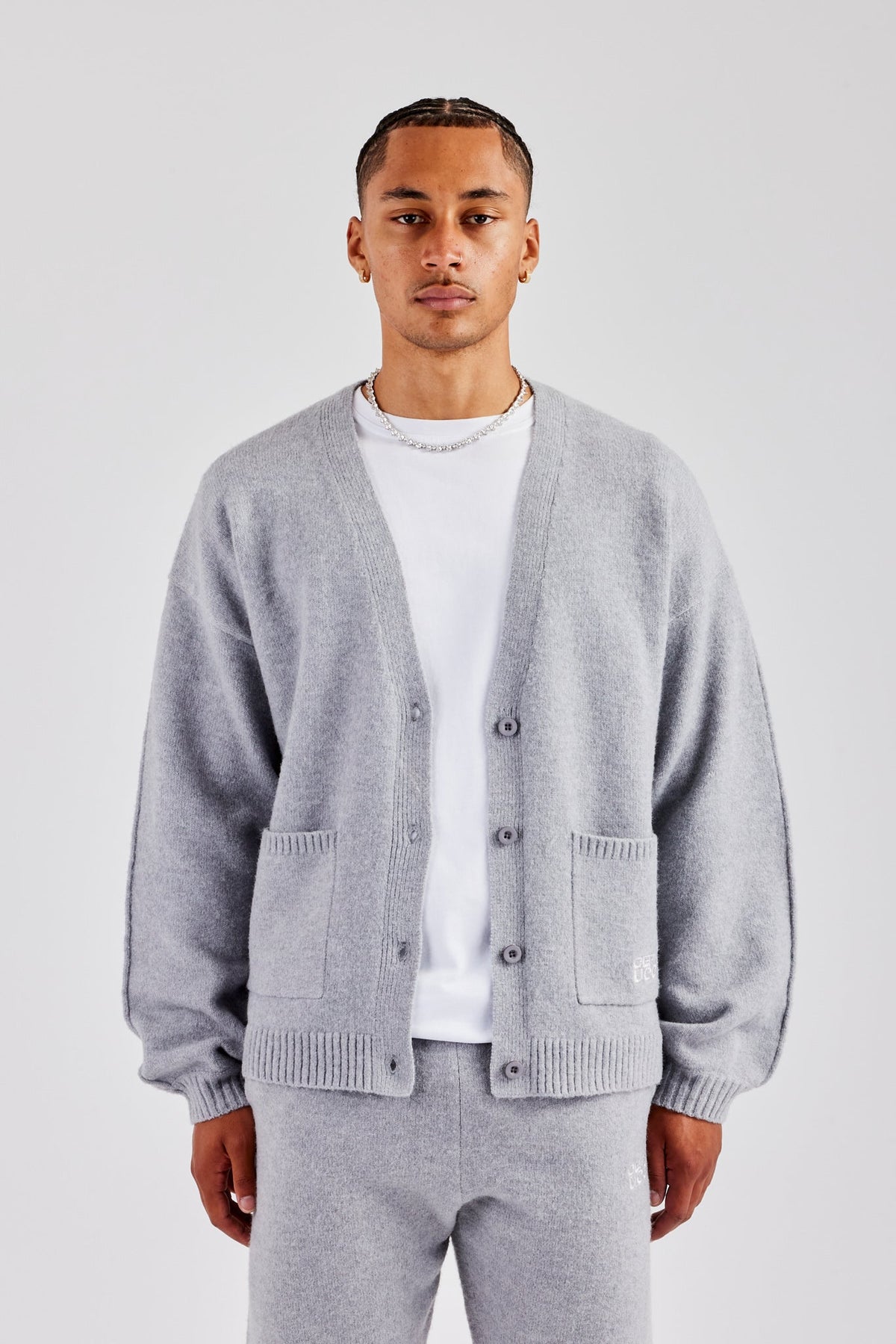 Men Heather Grey Cardigan Boxy Button Front Cardigan Grey Mens - Main Image