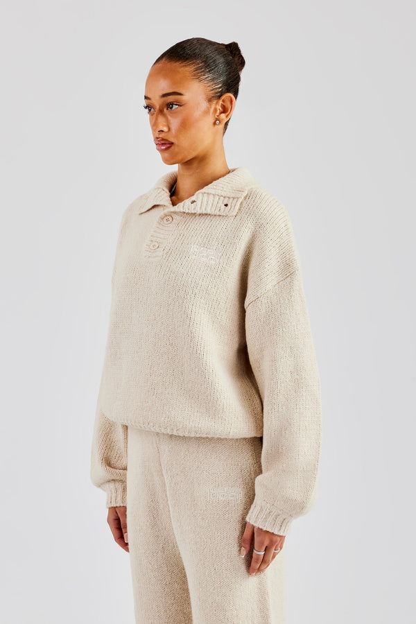 Knit Funnel Neck Sweater - Oatmeal