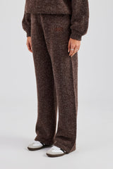 Knit Wide Leg Embroidered Jogger - Chocolate